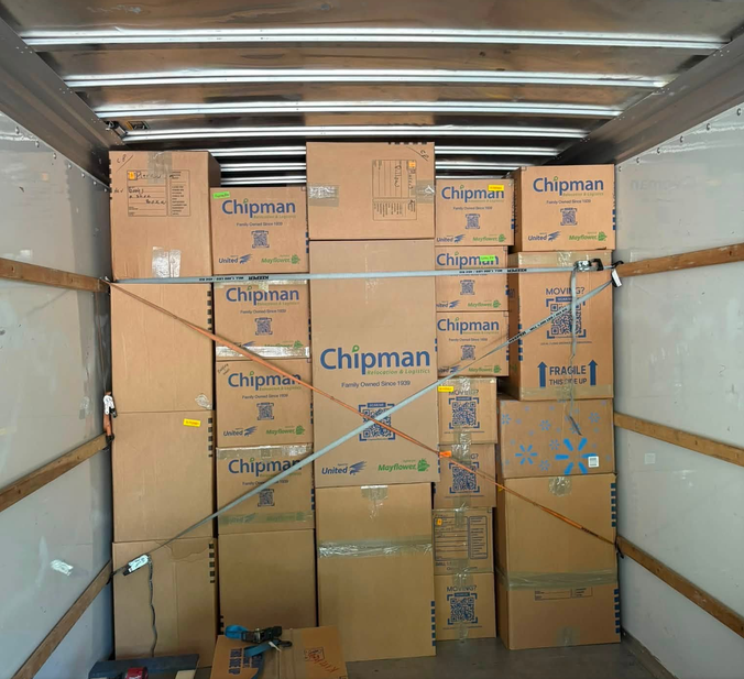 Boxes packed securely in a moving truck